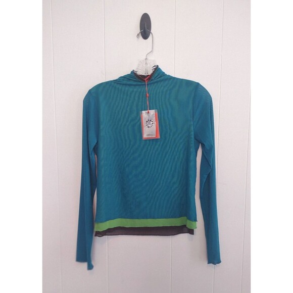 Simon Miller | NWT Teal Green Mesh High Neck Long Sleeve 90s Y2K Top Size Small - Picture 1 of 8